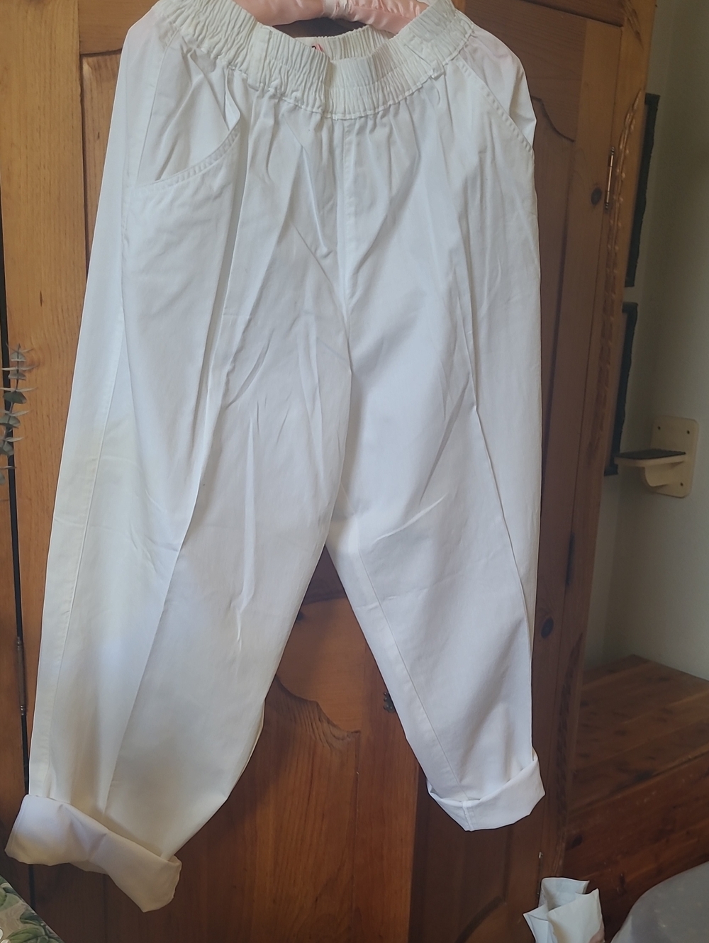 Vintage ESPRIT White Elastic Unisex Casual Pants